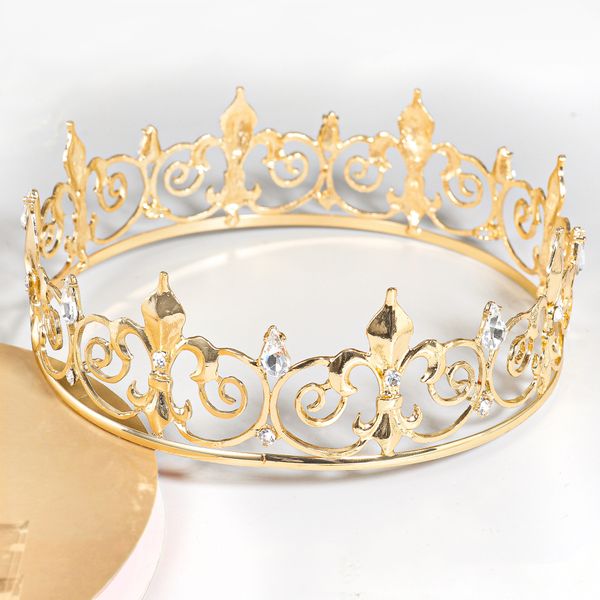 Coiffes or couronne ronde roi reine mariage diadème mariée casque fête cristal cheveux accessoires