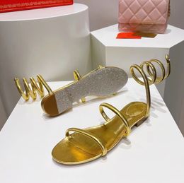 Sandales dorées mode talon plat chaussures de créateurs de luxe serpent enveloppé Rene Caovilla femmes combinaison de sangle sexy 1.5CM semelle en cuir véritable sandale