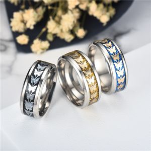 Gouden Pailletten Vlinder Ringen Band Roestvrij Staal Vrouwen Heren Ring Verloving Bruiloft Mode-sieraden Zal En Zandige Gift