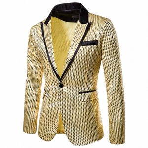 Veste de costume à paillettes dorées pour hommes, coupe cintrée, breloque pour messieurs, blazer occasionnel, manteau de costume à un fessier, vêtements de fête, costumes fiables pour hommes L186 #