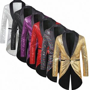 Veste de costume à paillettes dorées pour hommes Performance / Fête Dr Manteaux Rouge Sier Mâle Blazers Violet Blanc Noir Col Tuxedo 44ow #