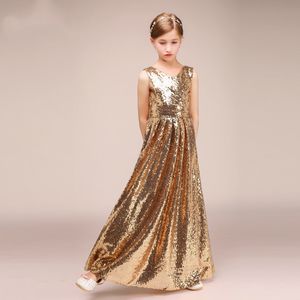 Or Paillettes Petites Filles Pageant Desses 2018 Bijou Cou Sur Mesure Étincelant Enfants Tenue De Cérémonie De Mariage Robes De Fille De Fleur