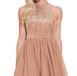 Paillettes d'or Bling robes de soirée courte robe de bal licou cou haute qualité sur mesure jupes de fête dos nu