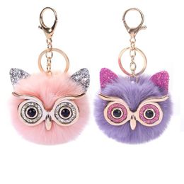 Paillettes d'or Owl Ball Pendant Dames Sac Key Chain Custom Wifwing Wholesale Fashion Colorful Pom Pom Keychain Faux Fur Ball Fewchain