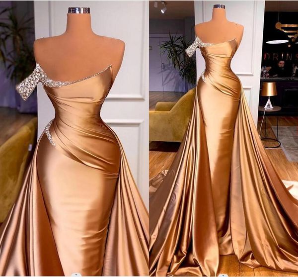 Robes de soirée gaine d'or longue grande taille sans bretelles perlées paillettes robes de soirée formelles occasion spéciale anniversaire robe de célébrité sur mesure