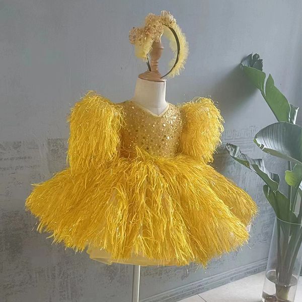 Vestidos de niña de flores brillantes doradas tutu tutu tutu vintage vestidos de bebé para boho boho bola de pelota de baile de la pelota para niños.