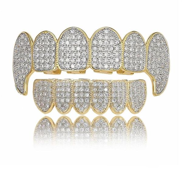 Or brillant glacé dents Grillz strass haut bas grilles ensemble Hip Hop bijoux 3009