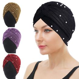 Gorro indio con cuentas de perlas brillantes doradas, gorros de mujer, gorro musulmán de la India, gorro, bufanda con cabeza de flor grande, accesorios para el cabello para mujer