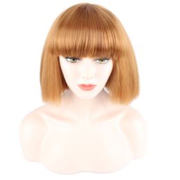 Goud kort rechte haar Fashion Lady Sexy Natural Fluffy Role Playing Wig Synthetisch kort haar Bob kort haar ideaal voor dagelijkse werkfeestcosplay