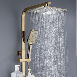 Système de douche doré, mélangeur chaud-froid de salle de bains, ensemble de douche thermostatique, robinet de bain à pluie à montage mural, robinet de baignoire à tête carrée