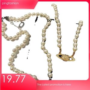 Gouden Sier Ping hanger Saturn ketting Witte Pearl Designer sieraden voor vrouw kettingen mode één rij kralen 16ich lengte beroemde cjewler s