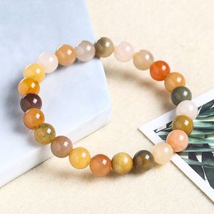 Bracelet de perles de jade en soie dorée pierre naturelle perlée bracelets de pierres précieuses de guérison élastiques pour hommes femmes bijoux de mode