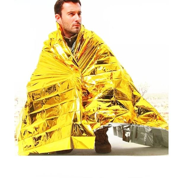 Gold Silver 160x210cm Manta de primeros auxilios, manta de emergencia, aislamiento térmico que salvan vidas, protección solar, manta de supervivencia