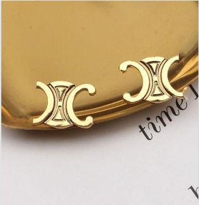 Or Argent 2color Simple Plaqué Or 18 Carats Marque De Luxe Designers Lettres Oreille Stud 925 Argent Géométrique Femmes Cercle Cristal Boucle D'oreille Bijoux