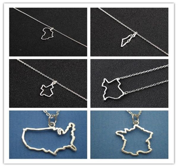 Oro Plata Mapa Africano Charm Cadena Collar Irlanda Israel Francia American Austrila Nigeria Siria Barbados Puerto Rico País Wo9102878