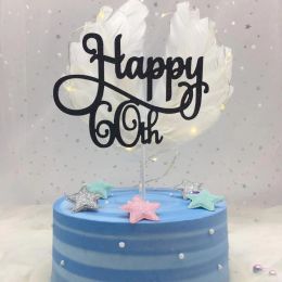 Goud/zilver/zwart geavanceerde glitter happy 30 40 50 60th cake topper vijftig verjaardag feestje decoraties cake accessoire benodigdheden