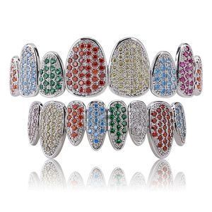 Or Argent Bling CZ Cubic Zirconia Glacé Dents De Vampire Grillz Couleur Mixte Irrégulière Diamant Fang Grills Hip Hop Halloween Dents Caps