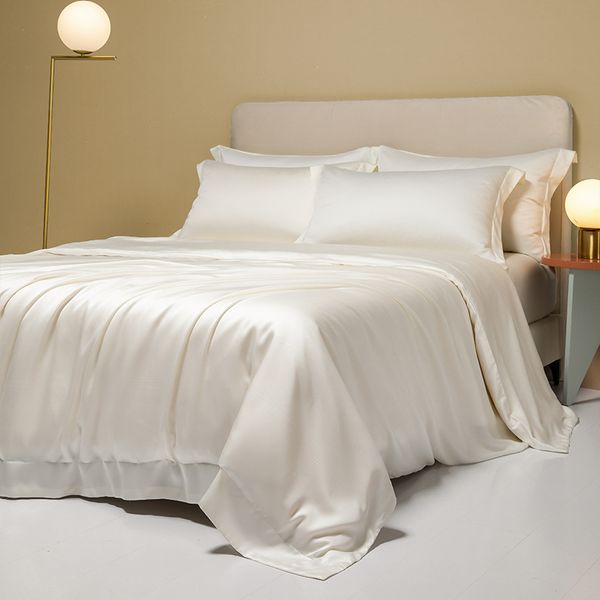 Ensemble de literie de luxe de couleur unie à bords larges, linge de lit queen size et king size, 4 pièces, housse de couette en coton égyptien blanc, drap de lit, taies d'oreiller, textile de maison