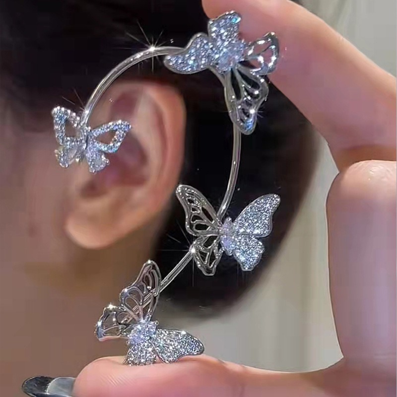 Gold Silver Color Ear Bone Clip for Women Sweet Exquisite Sparkling Crystal Butterfly Ear Cuff Clip Earring Bröllop smycken