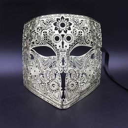 Goud Zilver Kleur Volledige Gezicht Bauta Phantom Cosplay Maskerade Masker Black Metal Skull Shield Mardi gras Joker Party Masker L230704