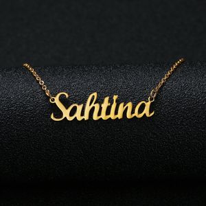 Collar de Colgante para Nombre personalizado de Color dorado y plateado, collar con placa con nombre cursiva personalizada, regalo de cumpleaños hecho a mano para mujer