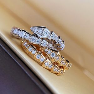 Anillo ajustable de serpiente de Color dorado y plateado, Plata de Ley 925 con piedra de circón brillante para mujer, anillos de boda, joyería de moda de compromiso