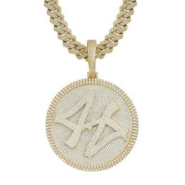 Oro Plata Colores Mens Bling HipHop Joyería Bling CZ Iced Out Gran Número 44 Spinner Colgante Collar para Hombres Mujeres con Cubano C268c