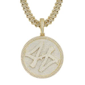 Goud Zilver Kleuren Heren Bling HipHop Sieraden Bling CZ Iced Out Groot Nummer 44 Spinner Hanger Ketting voor Mannen Vrouwen met Cubaanse C2883