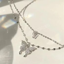 Collier papillon brillant couleur or argent pour femmes, élégant, Double couche, chaîne de clavicule, cadeau d'anniversaire, bijoux, colliers213Z