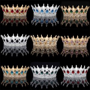 Oro / Plata Tiaras de cristal Barroco Corona redonda Clásico Royal Queen King Coronas Diadema Prom Boda Accesorios de joyería para el cabello CJ191226