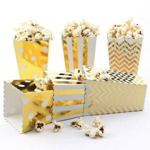 Goud Zilver Dot Wave Gestreept Papier Popcorn Box Pop Corn Candy/Sanck Favor Bag Xmas Wedding Kid Verjaardagsfeestje Decoratie