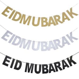 Goud Zilver Eid Banner Glitter Papier Garland Eid Mubarak Party Muslim Festival Bunting Ramadan