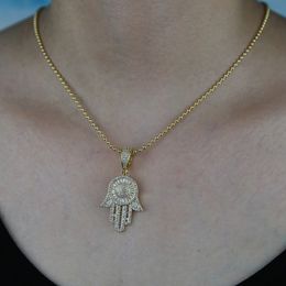 Collier ras du cou avec pendentif Fatima en or et argent, chaîne de perles, Hip Hop, entièrement glacé, zircone cubique, cristal, bijoux ras du cou