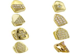 Gold Silver Iced Out CZ Bling Grillz Full Diamond Stone Dents Grills Capuche dentaire Hip Hop Dental Mouth Dents Braces For Men Women 3143481
