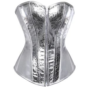 Gold Silver Leather Corsets Top Overbust Bustier Taist Cincher Corcher Femmes Sexy Femmes Vintage Style Nightclub Clubwear Plus Size