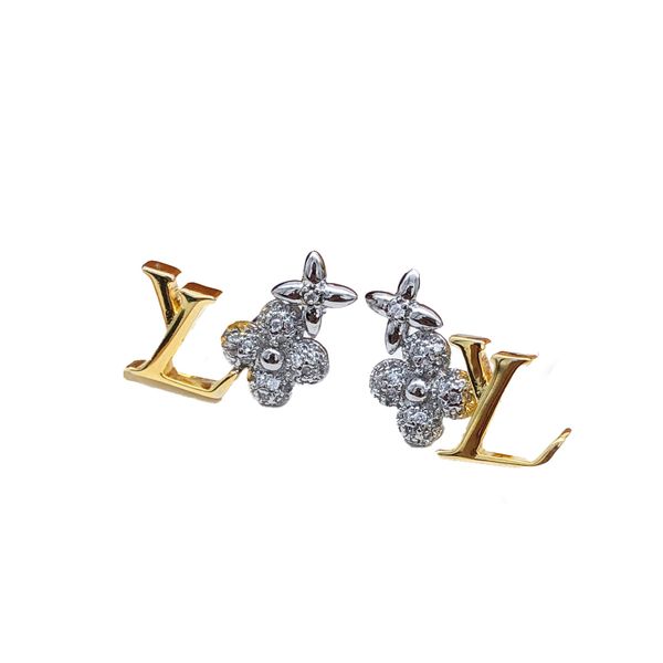 or argent assorti Plaqué or glamour Alphabet classique Luxe V Classique Lettre Boucles d'oreilles Goujons Boucles d'oreilles Trèfle Lumière Boucles d'oreilles de fiançailles en argent poli