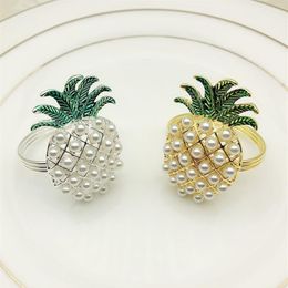 Anneau de serviette en forme d'ananas en or et argent, décoration de vacances de mariage, porte-serviette de dîner aux chandelles en famille, 24 pièces, 260g