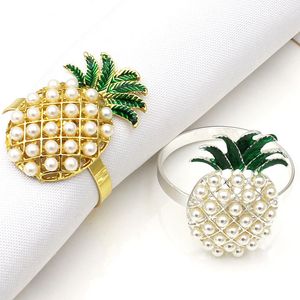 Gouden zilveren ananas met parels Napkin Ring Wedding Tafel Decoratie Ananas Dakje Buckle Familie Dinner servetten Holder Th0397