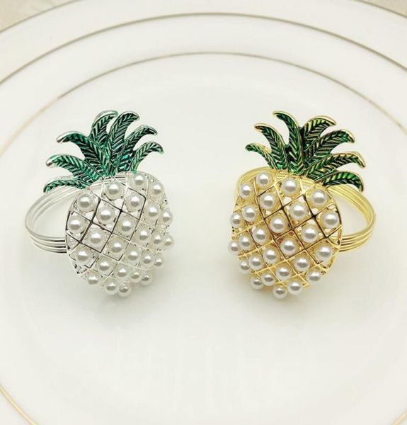 ananas en argent en or avec perles de serviette anneau de mariage décoration de vacances familiale pour dilote