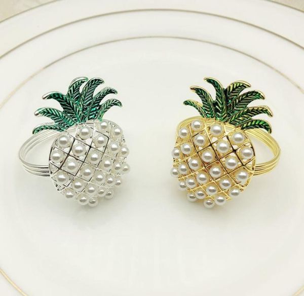 Piña de plata de oro con perlas Ring de servilleta Decoración de vacaciones Familia Cena a la luz de las velas Soporte de servilletas 24 PCS7131026