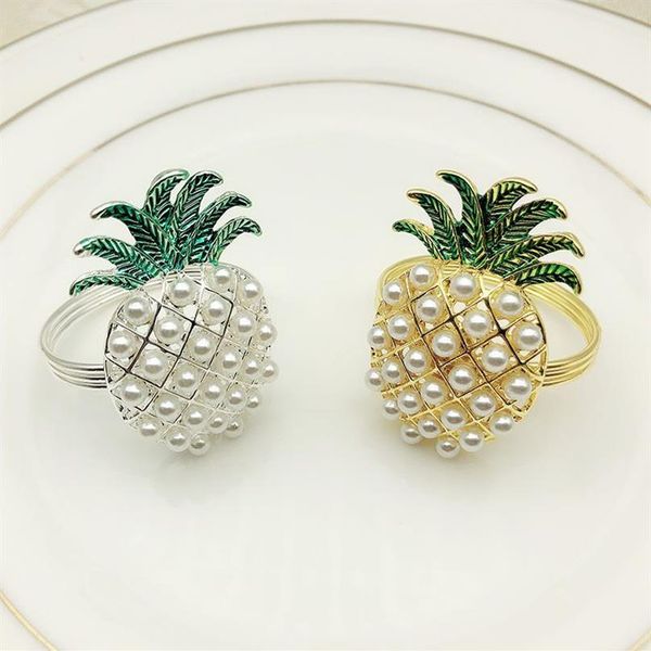 Or argent ananas avec perles rond de serviette décoration de vacances de mariage famille dîner aux chandelles porte-serviette 24 pcs271k