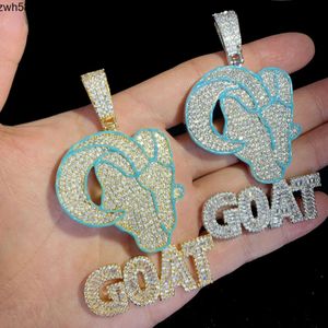 Bijoux de créateurs Vente chaude Hip Hop S925 VVS Moissanite Plaqué Émail Bleu Micro Pave 5a Zircone Cubique Mignon Animal Lettre Chèvre Glacé Pendentif Collier