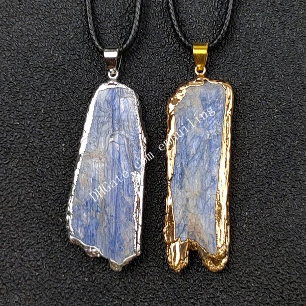 Gold / plateado FreeForm FreeF Freal Kyanite Gemstone Barra Colgante Curación genuina Tranquilidad Cristal Collar de piedra Regalos espirituales para la meditación de energía positiva