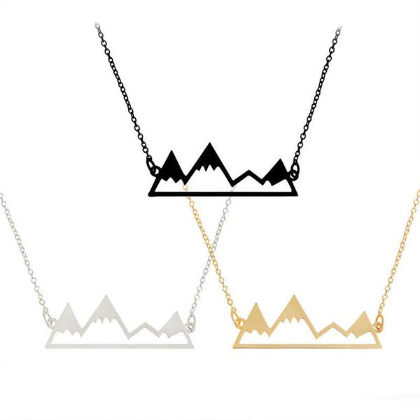 Or argent plaqué minimaliste sommet de la montagne pendentif montagne enneigée collier randonnée en plein air voyage bijoux montagnes escalade cadeaux