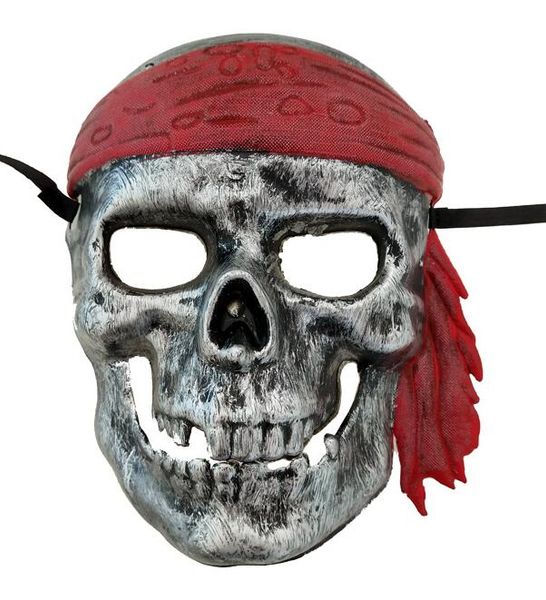 Máscara de pirata chapada en oro y plata, máscaras de terror de Halloween, máscara de mascarada, hombres, niños, máscaras de plástico con calavera fantasma, accesorios