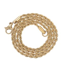 Chaîne de corde plaquée or et argent, chaîne de collier en acier inoxydable pour femmes et hommes, chaînes de corde torsadées à la mode dorée, bijoux cadeau 3MM 16 18 20 22 24 30 pouces