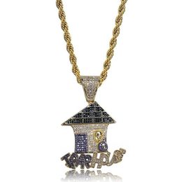 Collier TRAPHOUSE plaqué or et argent pour hommes et femmes, pendentif en Zircon cubique glacé, bijoux bicolores pour cadeau, fête 2922