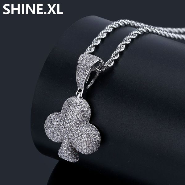 Collier pendentif poker en argent doré pique carrés fleurs de pêcher fleurs de prunier glacé bijoux de charme en zircon pour cadeau d'anniversaire 306o