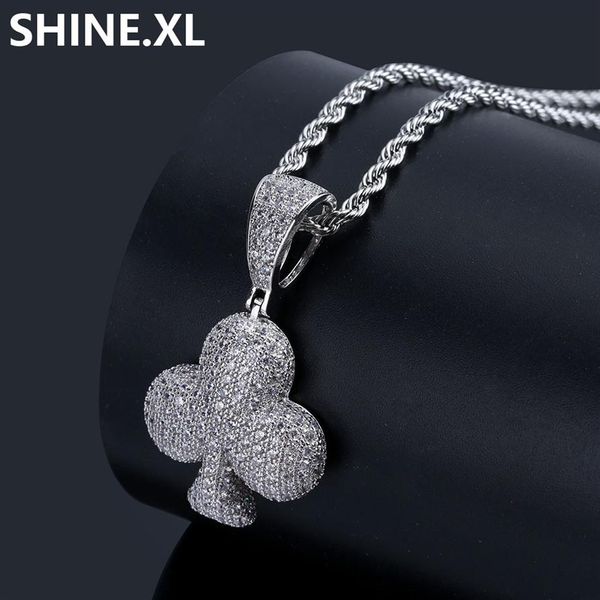 Collier pendentif Poker en argent et or, carrés de pique, fleurs de pêcher, fleurs de prunier, bijoux de charme en Zircon glacé pour cadeau d'anniversaire 272G