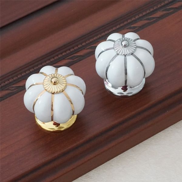 Gol Silver Pumpkin Boutons en céramique Drawer Bouton Tire les poignées de la commode de la commode des poignées de porte de porte